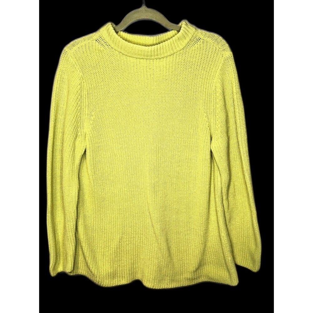 Talbots Chunky Shaker Knit Lime Green Sweater Mock Neck Classic Style Petite XLP